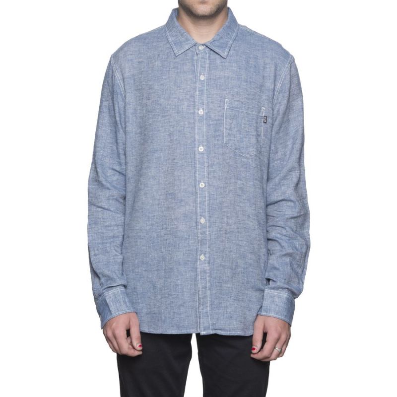 Рубашка HUF Course L/S Chambray shirt blue