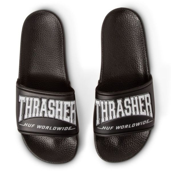 HUF Thrasher slides black HUF Thrasher slides black